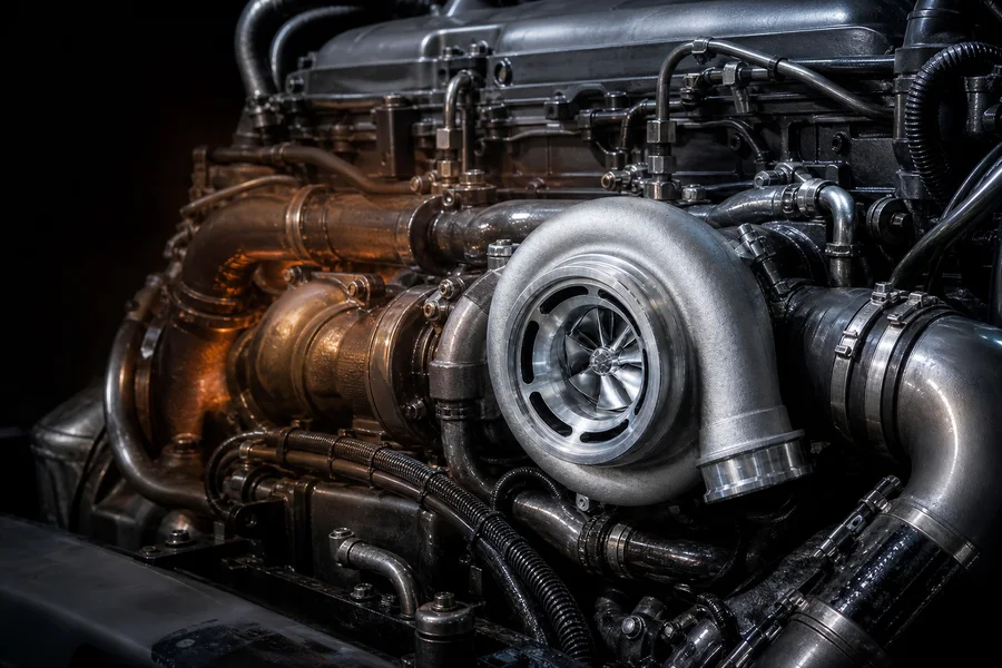 Turbocompresor metálico de un motor diésel
